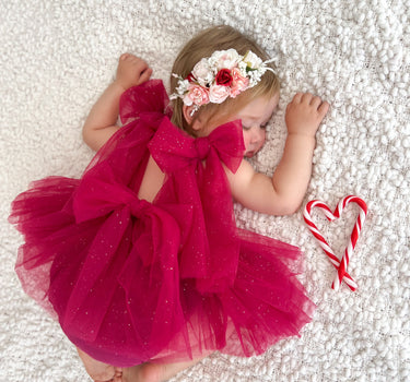 English Rose Romper Ruby Red Sparkle Baby Girl Romper