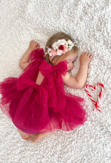 English Rose Romper Ruby Red Sparkle Baby Girl Romper