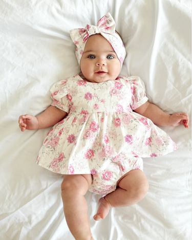 pink floral baby dress Mayoral-Baby Girls Floral Organza Dress Set