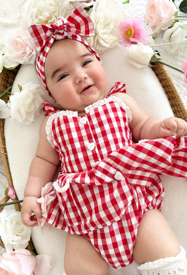 Picnic Red Baby Girl Gingham Romper