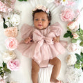 Clementine Matte Blush Rose Pink Organza Baby Girl Romper