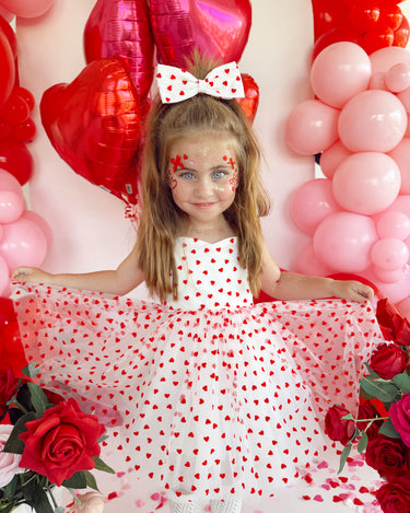 Be Mine White Heart Girls Party Dress – Red Hearts & Bow-Back Detail 7 Be Mine White Heart Girls Party Dress – Red Hearts & Bow-Back Detail 7