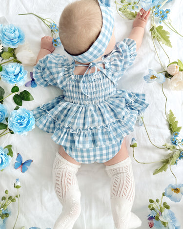Ella Blue Gingham Baby Girl Dress Romper - Luxe Girls Clothes 1 Ella Blue Gingham Baby Girl Dress Romper - Luxe Girls Clothes 1