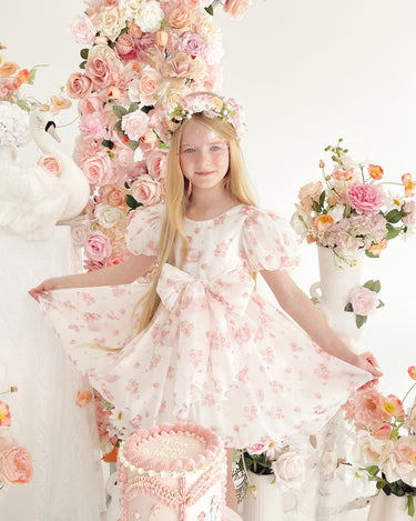 swan kid party dress Princess Floral Pink Organza Girls – Arabella & Rose With layers of glittering Sherri Hill Ball Gown Color:White Satin O-neck