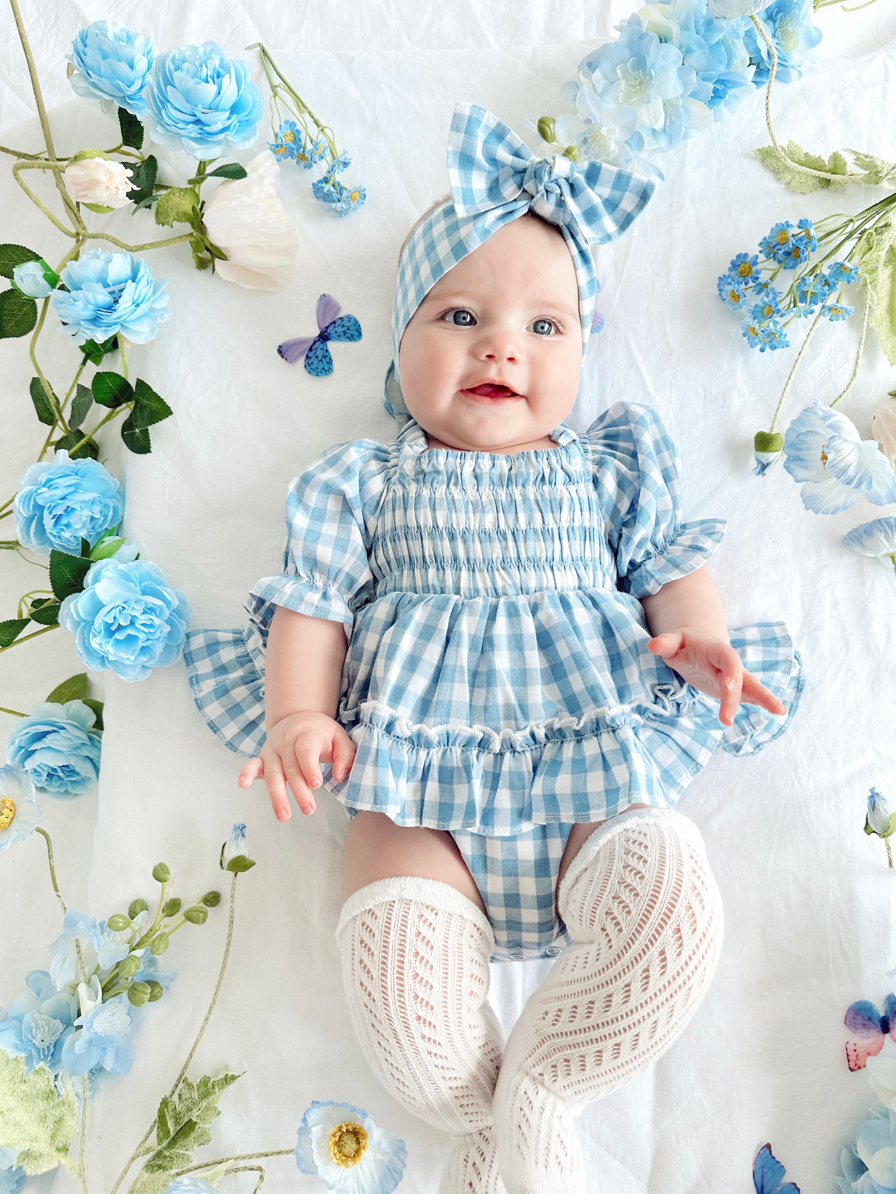 Baby Girls Roker Ella Blue Gingham Baby Girl Dress Romper - Luxe Girls Clothes ...