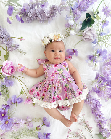 Hibiscus Breeze Baby Girl Purple Floral Cotton Romper – Arabella