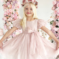 Alette Matte Blush Rose Pink Organza Flower Girl Dress