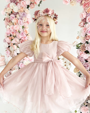 Alette Matte Blush Rose Pink Organza Flower Girl Dress