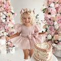Clementine Matte Blush Rose Pink Organza Baby Girl Romper