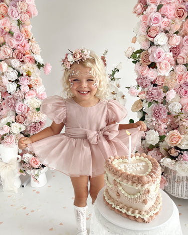 Clementine Matte Blush Rose Pink Organza Baby Girl Romper
