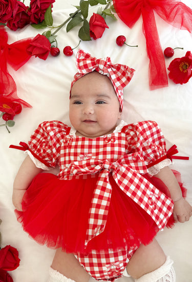 Cherry Red Gingham Baby Girl Hair Accessories