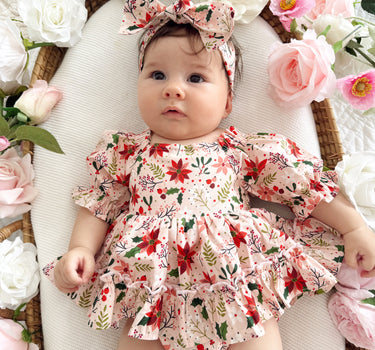 Holiday Blossom Baby Girl Pink Floral Romper
