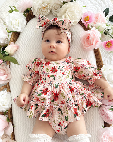 Holiday Blossom Baby Girl Pink Floral Romper