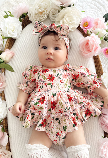 Holiday Blossom Baby Girl Pink Floral Romper