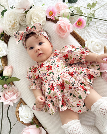 Holiday Blossom Baby Girl Pink Floral Romper