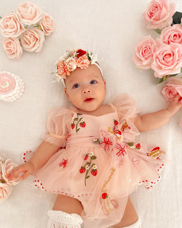 pink newborn dress Satin Baby Strawberry Fields Pink Baby Girl