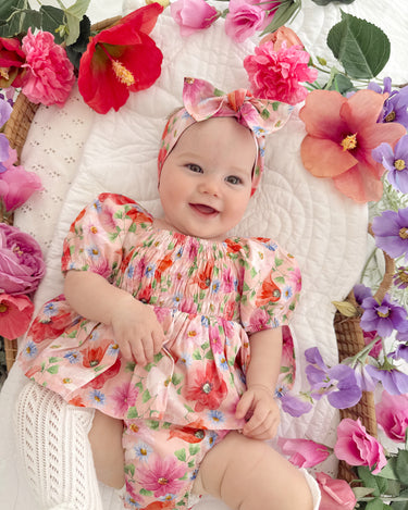 Peach Blossom Baby Girl Floral Romper