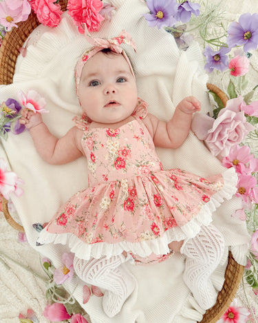 Lila Rosemary Baby Girl Pink Floral Dress Romper Luxe Girls