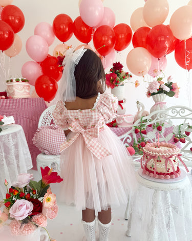 Sweet Strawberry Pink Girls Gingham Dress