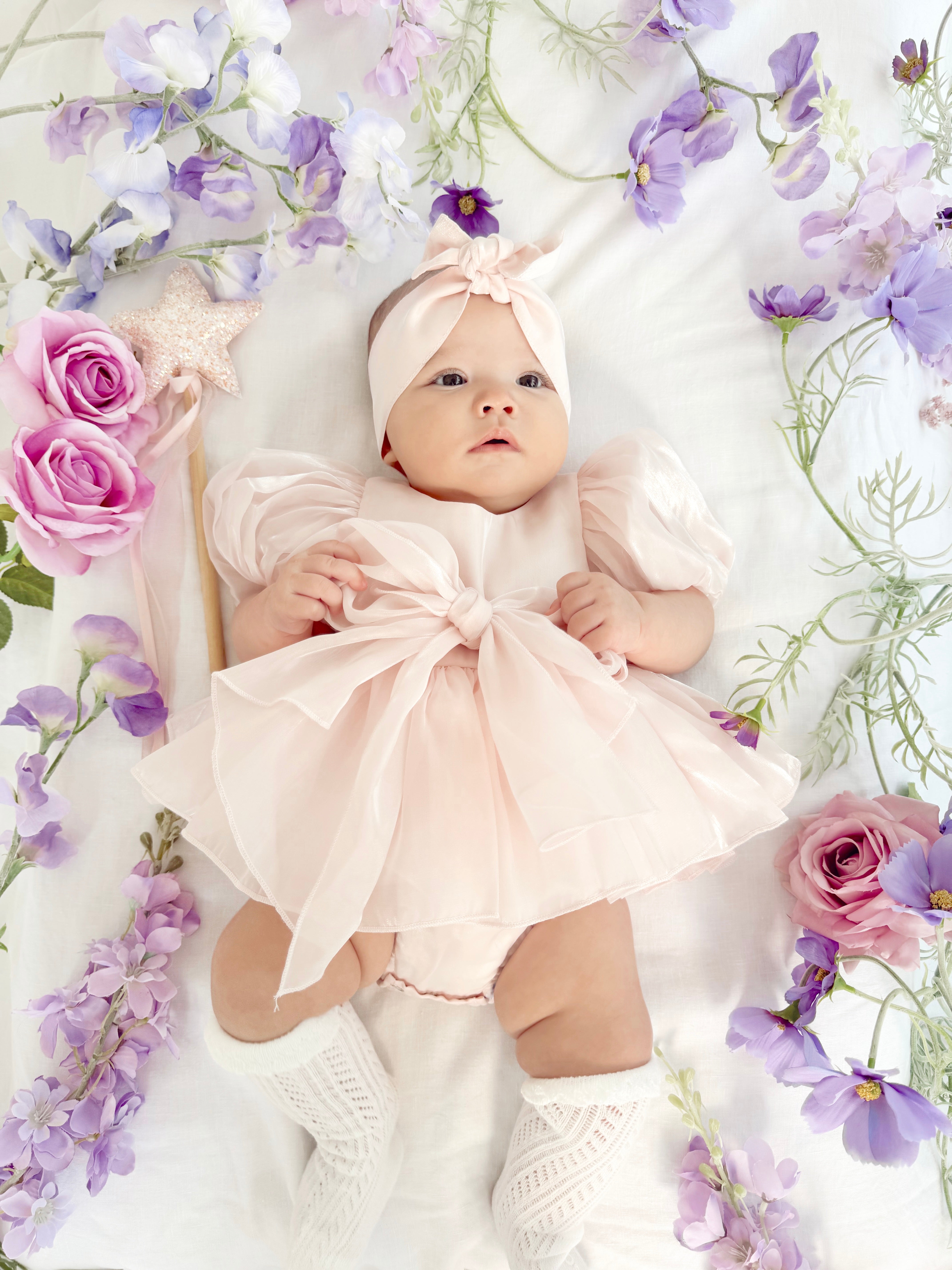 Baby Rorse Scarlette Rose Petal Pink Baby Girl Dress Romper – Puffed Sleeves ...