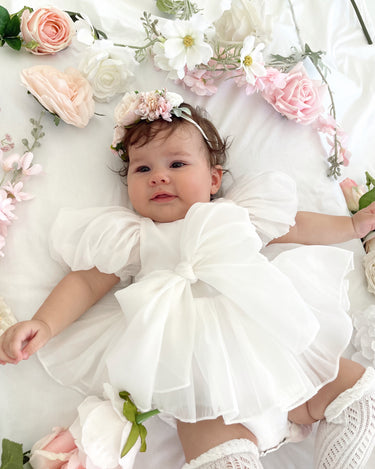 Clementine Matte White Organza Baby Girl Romper
