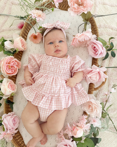 Pink Romper Baby Girl Gingham Romper Frankie June Baby Girl Pink