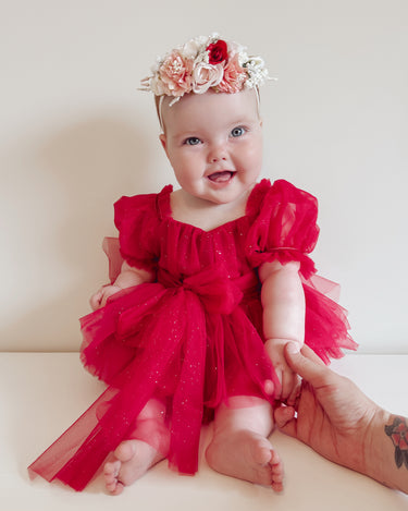 Flower Fairy Romper Ruby Red Sparkle Baby Girl Dress Romper - Special Occasion Wear Arabella & Rose Flower Fairy Romper Ruby Red Sparkle Baby Girl Dress Romper - Special Occasion Wear Arabella & Rose