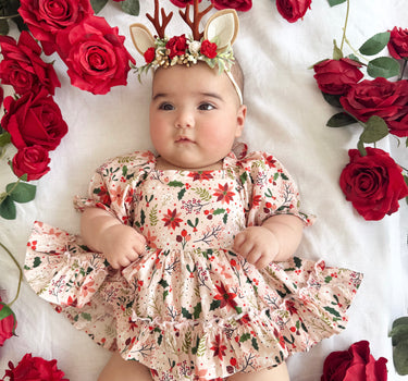 Holiday Blossom Baby Girl Pink Floral Romper
