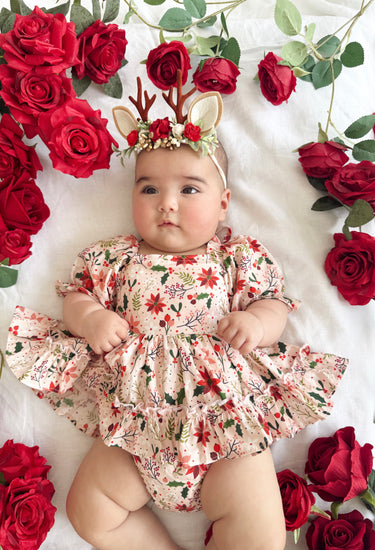 Holiday Blossom Baby Girl Pink Floral Romper