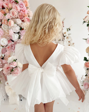 Clementine Matte White Organza Baby Girl Romper