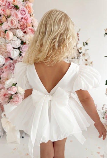 Clementine Matte White Organza Baby Girl Romper