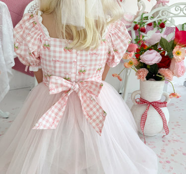 Sweet Strawberry Pink Girls Gingham Dress