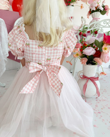 Sweet Strawberry Pink Girls Gingham Dress