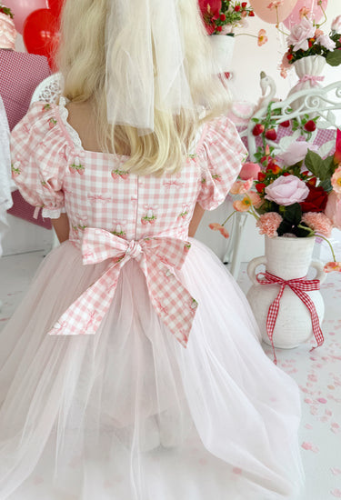 Sweet Strawberry Pink Girls Gingham Dress