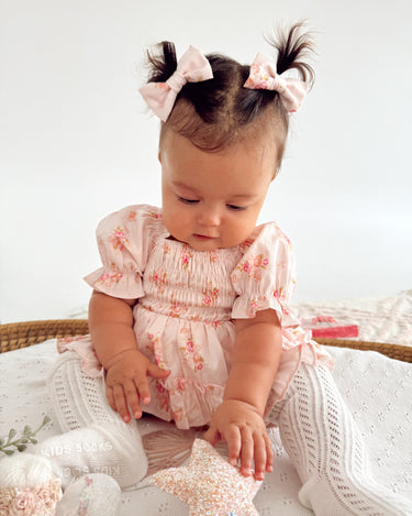 White Baby Girl Peach Romper Spring Blossom Baby Girl Peach Floral