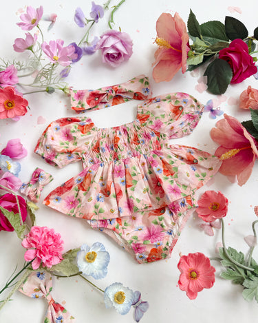 Peach Blossom Baby Girl Floral Romper