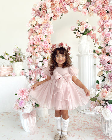 Alette Matte Blush Rose Pink Organza Flower Girl Dress