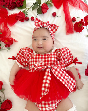 Cherry Lane Red Baby Girl Gingham Romper
