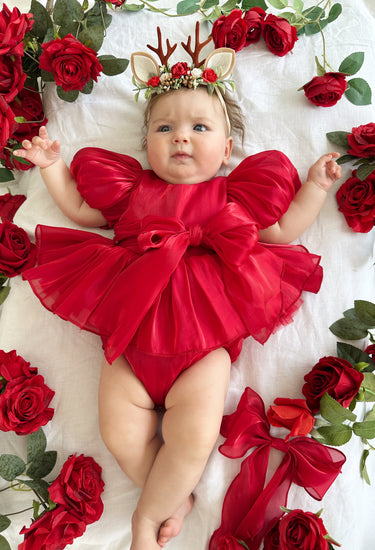 Rudolph Red Christmas Reindeer Stretch Baby Flower Crown