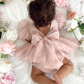 Clementine Matte Blush Rose Pink Organza Baby Girl Romper