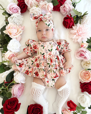 Holiday Blossom Baby Girl Pink Floral Romper