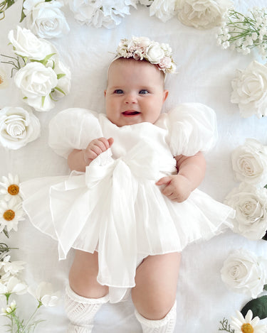 Clementine Matte White Organza Baby Girl Romper