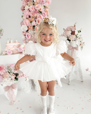 Clementine Matte White Organza Baby Girl Romper