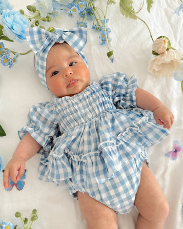 Ella Blue Gingham Baby Girl Dress Romper - Luxe Girls Clothes 1 Ella Blue Gingham Baby Girl Dress Romper - Luxe Girls Clothes 1