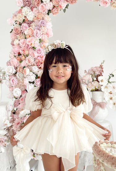 Clementine Matte Cream Organza Baby Girl Romper