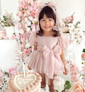 Clementine Matte Blush Rose Pink Organza Baby Girl Romper