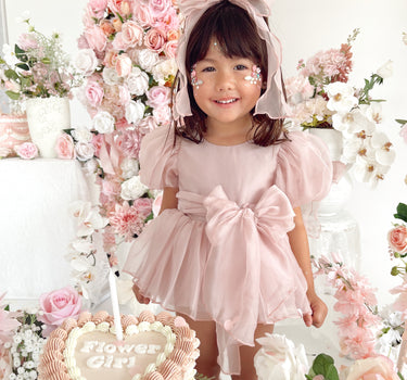 Clementine Matte Blush Rose Pink Organza Baby Girl Romper