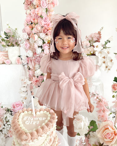 Clementine Matte Blush Rose Pink Organza Baby Girl Romper