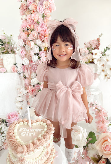 Clementine Matte Blush Rose Pink Organza Baby Girl Romper