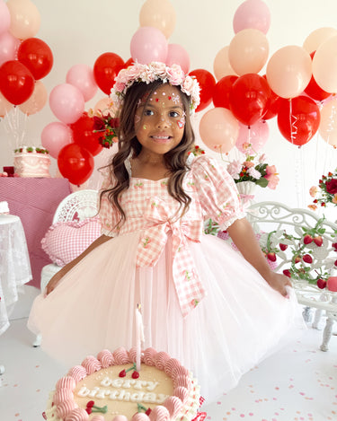 Sweet Strawberry Pink Girls Gingham Dress